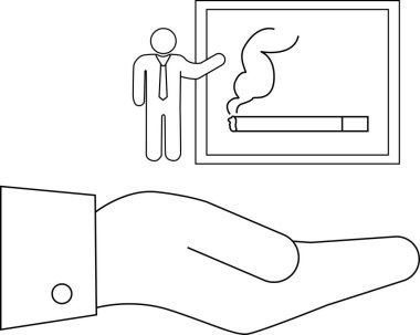 Bir el sigara içmenin tehlikeleri hakkında bir sunum sunar, bir sigara imgesi içerir. Bu sağlık için sigarayı bırakmanın önemini sembolize eder..