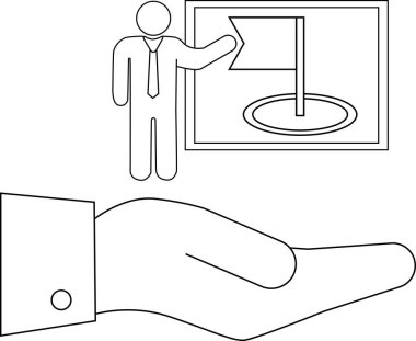 Bir el, minimalist bir sanat tarzında başarı ve başarıyı simgeleyen bir iş hedefi sunumu sunar..