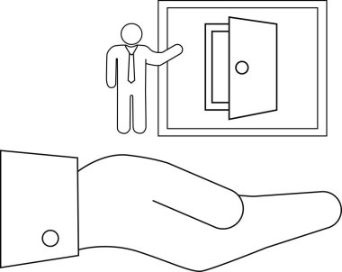 Bir el, açık bir kapıya doğru hareket eden bir adamı temsil eder. İş hayatında ya da hayatta yeni başlangıçları, seçimleri ve fırsatları sembolize eder..