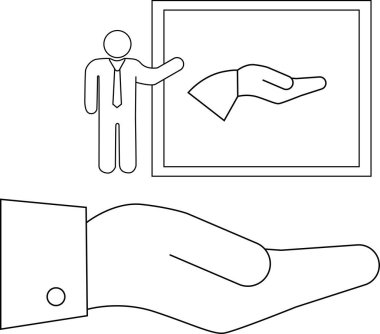 Cömertliği ve desteği sembolize eden, ön planda eli olan bir kişinin çizdiği çizgi..