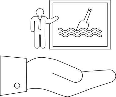 Biberon konseptinde bir mesaj sunan, el desteği sunan, iletişimi, yardımı ve iş ortamında problem çözmeyi sembolize eden bir kişi.
