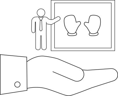 Bir iş adamı eldiven sunar, sıcaklığı ve korumayı sembolize eder, elinde tutar, destek verir ve sunar..