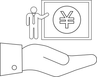 Japonya 'da finansal rehberlik, yatırım fırsatları ve ekonomik büyümeyi sembolize eden, sunum yapan bir kişinin Yen sembolünü sunan bir elin tasviri.