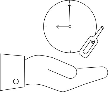 Saati ve termometreyi tutan bir elin basit bir çizgisi, zamanı ve sağlığı simgeliyor..