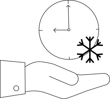 Bir el, zamanı donduran ya da soğuk koşullarda yavaşlayan bir kar tanesiyle bir saati tutar..