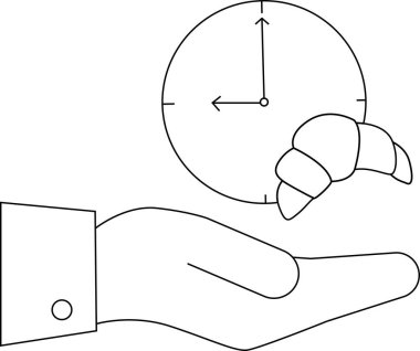 Bir el, kahvaltı saatini simgeleyen saatin yanında bir kruvasan sunar. Görüntü, güne doğru başlamanın önemini ve aciliyetini aktarıyor..