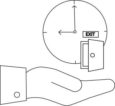 Çıkış kapısı olan bir el, çıkış ya da çıkış zamanını sembolize eder..