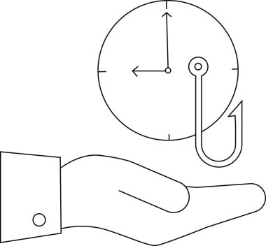 Zaman tuzağı fikrini temsil eden bir el, saat ve kancayı gösteren kavramsal bir çizim..