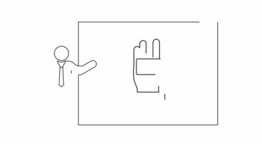 Bir sunucunun beyaz tahtadaki el hareketlerini açıklayan basit bir çizimi. Eğitim veya iş içeriği için ideal.