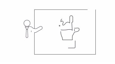 Bir sunucunun beyaz tahtadaki el hareketlerini açıklayan basit bir çizimi. Eğitim veya iş içeriği için ideal.