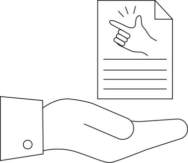 Bir el, kolaylığı sembolize eden, zahmetsiz çözümleri ve iş ve hayattaki basitliği temsil eden bir el hareketi içeren bir belge sunar..