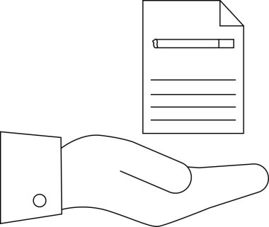 Bir el ele tutuşma belgesi, iş anlaşmalarını, sözleşmeleri ya da önemli belgeleri sembolize ediyor. Basit satır sanatı tarzı.