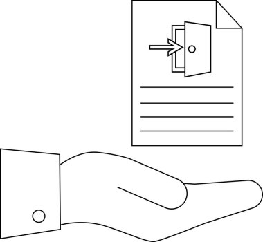 Elinde kapı simgesi olan bir belge, erişim kontrolü, güvenlik ve izinleri temsil ediyor. Basit çizgi çizimi.