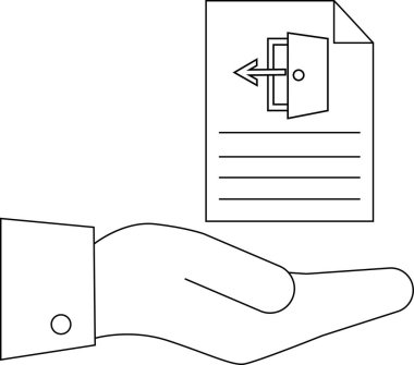 Bir el, çıkış kapısı simgesi olan bir belgeyi tutuyor. Ayrılışı ya da ayrılışı simgeliyor..