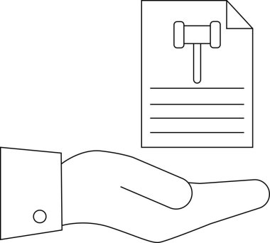 Hukuku, adaleti ve hukuki hizmetleri temsil eden tokmak simgesini elinde tutan bir elin resmi..