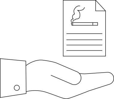 Bir el sigara çizimi içeren bir belge sunuyor, muhtemelen sigara bırakma ya da sağlık uyarılarıyla ilgili..