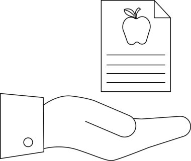 Bir el bir elma içeren bir diyet planı sunar, sağlıklı beslenme ve sağIık rehberliğini sembolize eder..