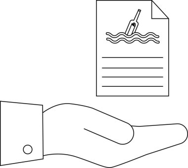 Bir el, bir şişe illüstrasyonunda, iletişimi, umudu ya da yardım çağrısını simgeleyen bir mesaj içeren bir belge sunuyor..