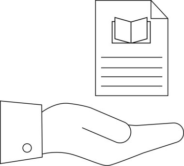 Bir el, bilgi, öğrenme ve bilgi paylaşımını sembolize eden bir kitap ikonu sunar. Eğitim, eğitim ve iş kavramları için ideal.