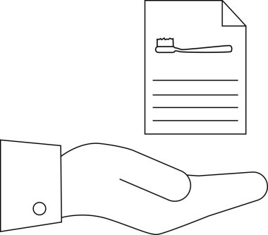 Bir el bir belgeye diş fırçası çizimi sunar, diş bakımı tavsiyesini ve sağlıklı dişler için hijyen talimatlarını sembolize eder.