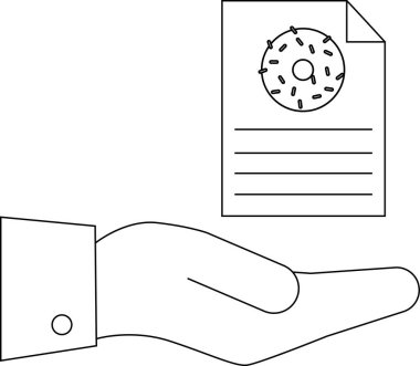 Aşçılık ya da fırın temalı tasarımlar için mükemmel bir donut tarifi ile bir belgeyi sunan bir el çizgisi çizimi.