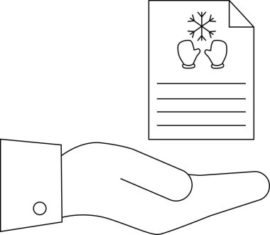 Bir el, eldiven ve kar taneli bir bağış listesi sunuyor. Kışlık kıyafet bağışlarını simgeliyor..