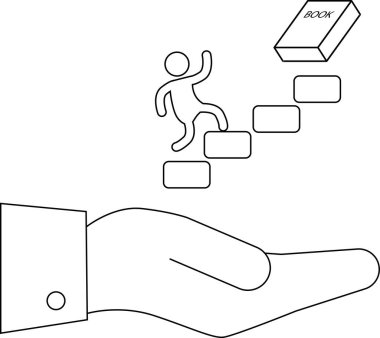 Bir kişinin kitap yolunda adım atmasını destekleyen bir el gösterimi, destek, eğitim ve kişisel gelişimi sembolize eder..