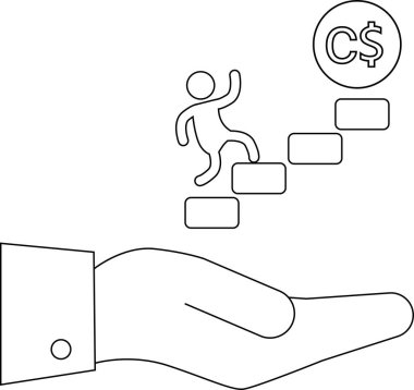 Kanadalı bir dolar sembolüne doğru adım adım tırmanan birine yardım eli uzatmak, kariyer gelişimi için finansal yardımı temsil eder..