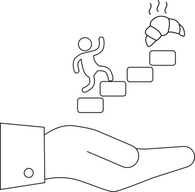 Bir el başarıya giden bir yol sunar, bir kruvasana giden adımlarla sembolize edilir, bir amaç ya da ödülü temsil eder..