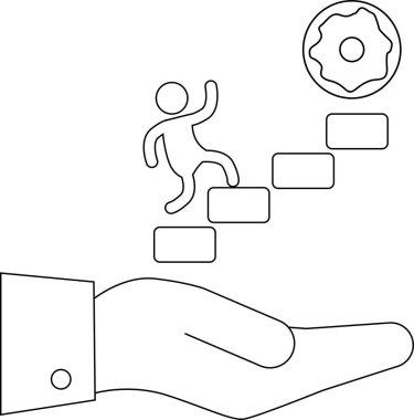 Bir el, hedefe ulaşmak için destek anlamına gelen çöreğe doğru merdivenleri tırmanan bir insanı destekler..