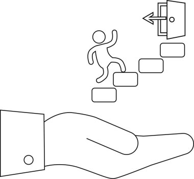 Bir el, açık bir kapıya doğru merdivenleri tırmanan kişiyi desteğini ve başarıya ulaşma rehberliğini sembolize eder..