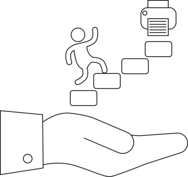 Bir el, yazıcıya doğru giden basamakları tırmanan kişiyi destekler, ilerlemeyi simgeleyen.