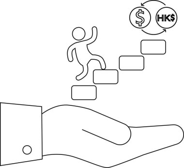 Bir el, mali büyüme ve yatırımlardaki desteği sembolize ederek döviz kuruna yönelik adımları tırmanan bir figürü destekliyor.