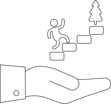 Bir el, bir insanın Noel ağacına doğru merdivenleri tırmanmasını desteğini ve hedeflerine ulaşmasını simgeler..
