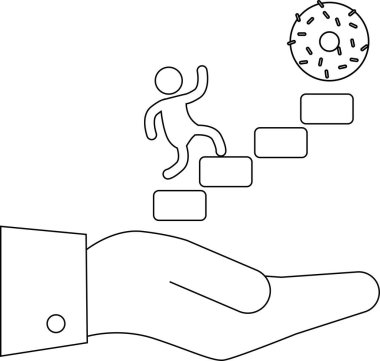 Bir el, hedefe ulaşmak için destek anlamına gelen çöreğe doğru merdivenleri tırmanan bir insanı destekler..