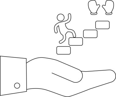 Eldivenleri üstte olan bir kişinin basamakları tırmanmasını destekleyen bir el simgesi.