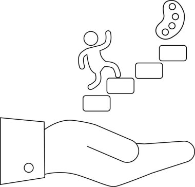 Bir çizgi, sanatsal arayışlardaki desteği sembolize ederek, bir kişinin bir sanatçı paletine doğru merdivenleri çıkışını destekleyen bir eli tasvir eder..