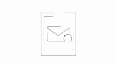 Basit bir satır sanatı tarzında hazırlanmış bir pano üzerindeki bir e-posta bildirim simgesinin minimalist animasyonu. İş, teknoloji veya iletişim temaları için mükemmel.
