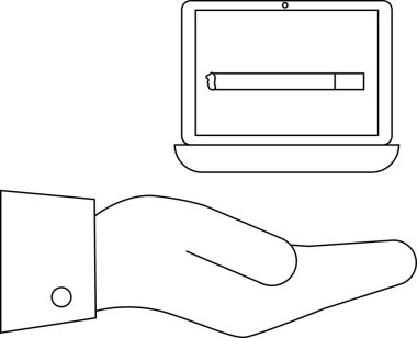 Ekranda yükleme çubuğu olan bir dizüstü bilgisayarı tutan bir el tasviri, teknoloji, ilerleme veya veri transferini temsil ediyor.