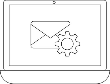 E- posta simgesini bir dişli ile gösteren bir dizüstü bilgisayar, e- posta ayarları veya e- posta yapılandırması için teknik desteği sembolize eder.