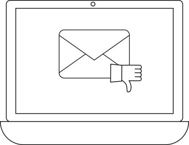 Bir dizüstü bilgisayar, olumsuz geri bildirimi simgeleyen veya e- posta içeriğinin onaylanmamasını simgeleyen bir zarf simgesi gösterir.