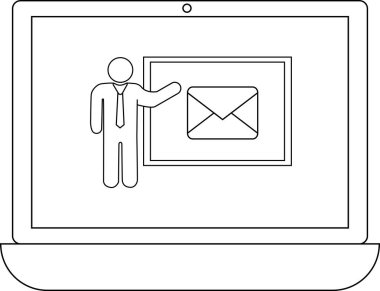 Bir dizüstü bilgisayar, çevrimiçi iletişim ve dijital mesajlaşmayı temsil eden bir e- posta simgesini gösteren bir sunum gösterir.