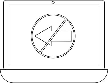 Yasak bir ok simgesini gösteren dizüstü bilgisayar, teknoloji kısıtlamalarını veya sınırlamalarını temsil ediyor, erişimi sembolize ediyor veya navigasyonu engelliyor.