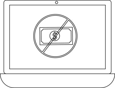 Parasız bir sembol gösteren bir dizüstü bilgisayar, mali kısıtlamaları, bütçe kesintilerini ya da nakitsiz bir poliçeyi gösteriyor. Finans, teknoloji ve ekonomik temalar için ideal.