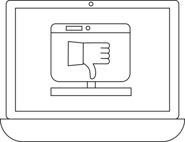 Bir dizüstü bilgisayar ekranı, dijital bağlamda onaylamamayı, reddedilmeyi veya olumsuz geri bildirimi sembolize eden bir başparmak izi simgesi gösterir..