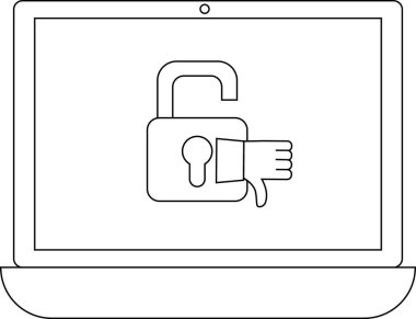 Güvenlik açığı, zayıflığı ya da güvenlik önlemlerini onaylamamayı sembolize eden açık asma kilidi gösteren bir dizüstü bilgisayar..
