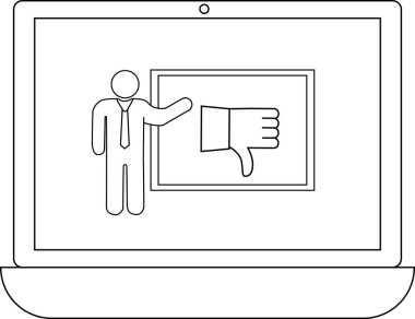 Bir dizüstü bilgisayar, dijital bir formatta onay ya da olumsuz geri bildirim göstererek, bir kişinin baş parmağıyla işaret ettiği bir sunum gösterir..