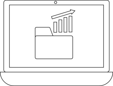 Bir dizüstü bilgisayar ekranı, veri büyümesini ve iş ilerlemesini sembolize eden, yükselen çubuk grafiği olan bir dizin simgesi gösterir.