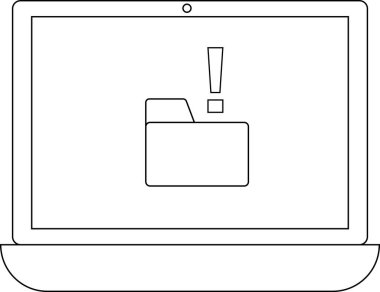 Bir dizüstü bilgisayar ekranı, veri veya dosyalarla ilgili potansiyel bir hata, uyarı veya önemli bildirimi gösteren bir ünlem işareti eşliğinde bir dizin simgesi gösterir.