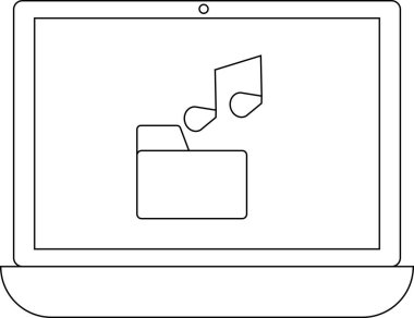 Dizüstü bilgisayar, müzik dosyaları veya müzik uygulaması öneren, notalı bir dizin simgesini görüntüler. Tasarım basit ve temiz..